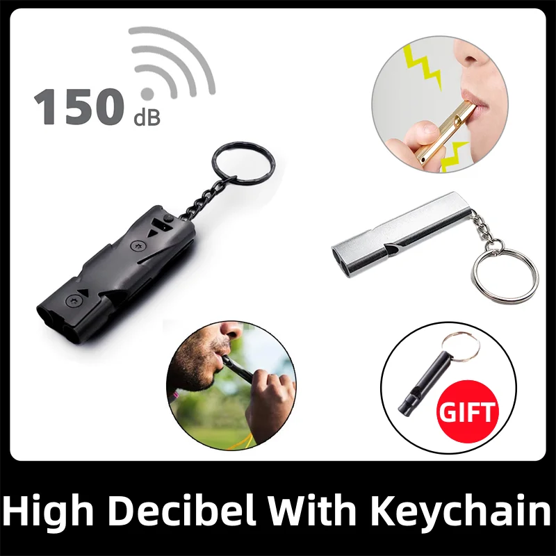 

Survival Double Pipe Loud Multi-functional Durable Easy To Carry Stainless Steel Survival Whistle With Keychain Portable Whistle