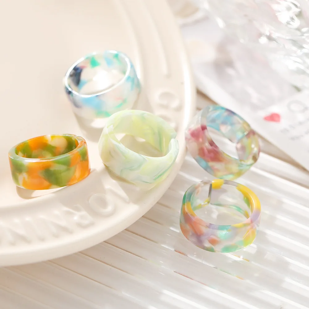 

Ins Korean Fashion Candy Color Resin Ring for Women Creative Personality Transparent Resin Open Ring Statement Party Jewelry