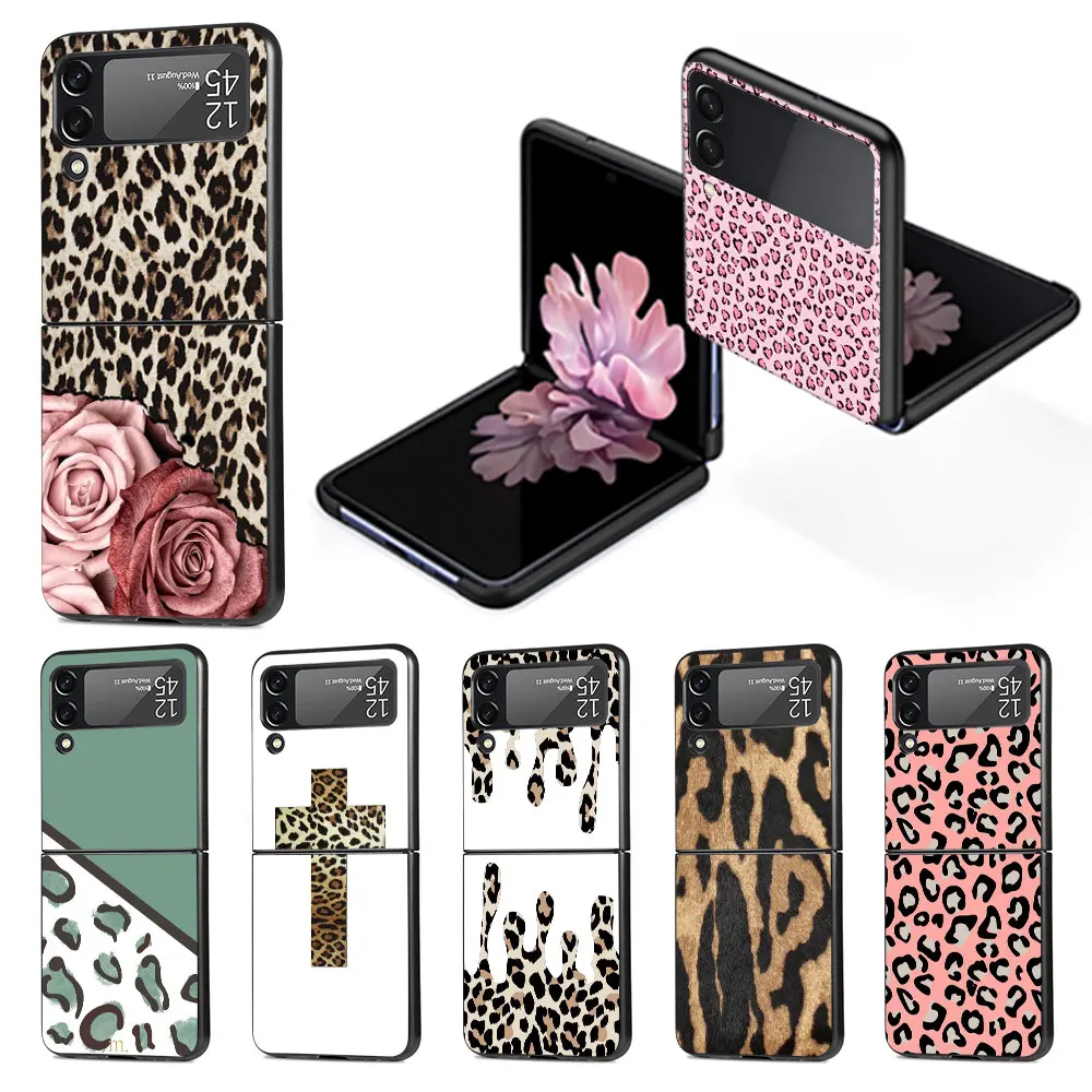 

Чехол для телефона Samsung Galaxy Z Flip4 Flip3, флип-чехол для Z 4 3, чёрные жесткие чехлы из поликарбоната Zflip3, Zflip4, чехол с леопардовым принтом