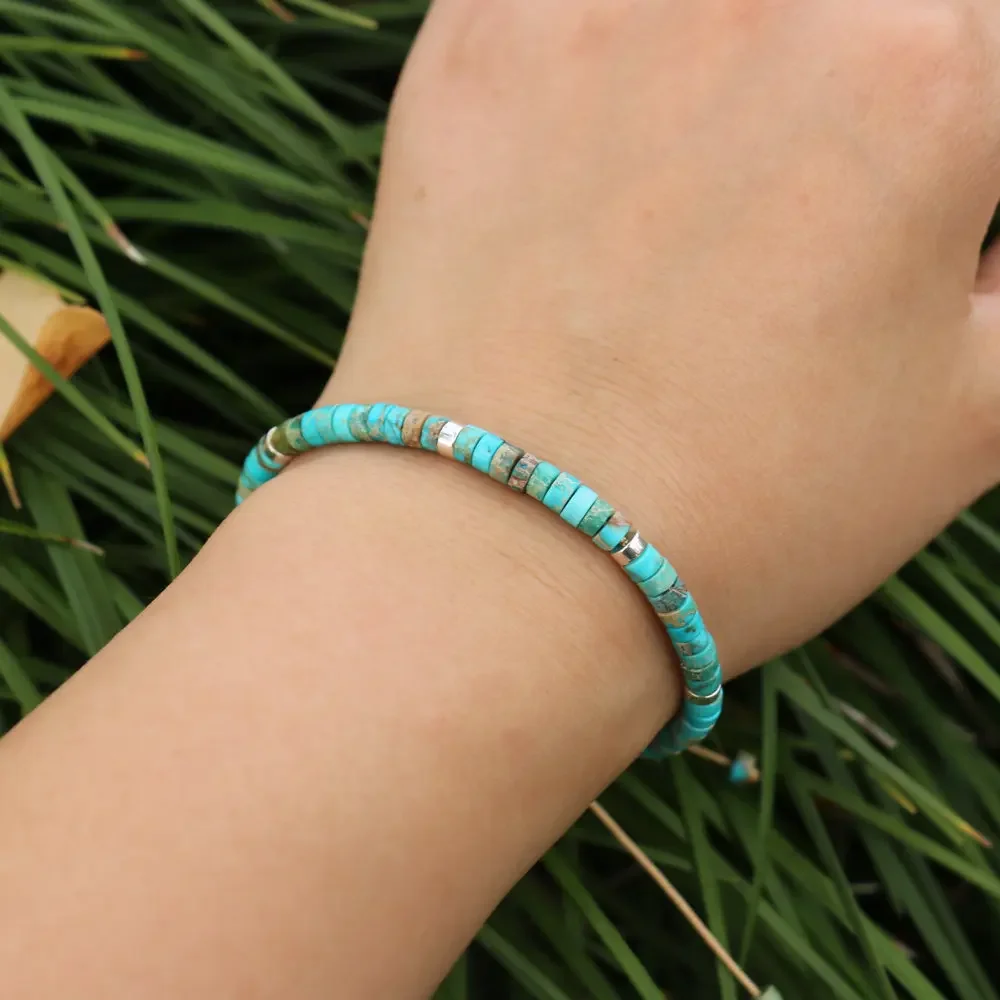 

2x4mm Blue Imperial Jasper Stone Spacer Beads Braid Bracelet Delicate Dainty Bracelet For Women Men Adjustable Bracelet Jewelry
