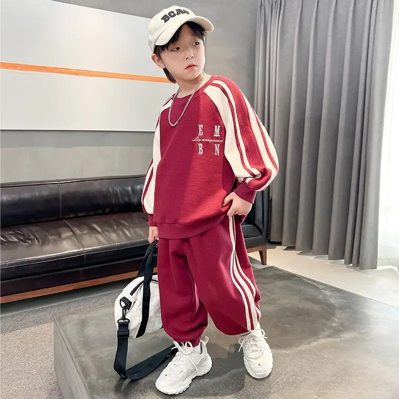 

Комплекты для мальчиков пуловер толстовка с круглым вырезом штаны с манжетами Топ с длинным рукавом Повседневный с буквенным принтом 2023 весна осень 5-12 лет