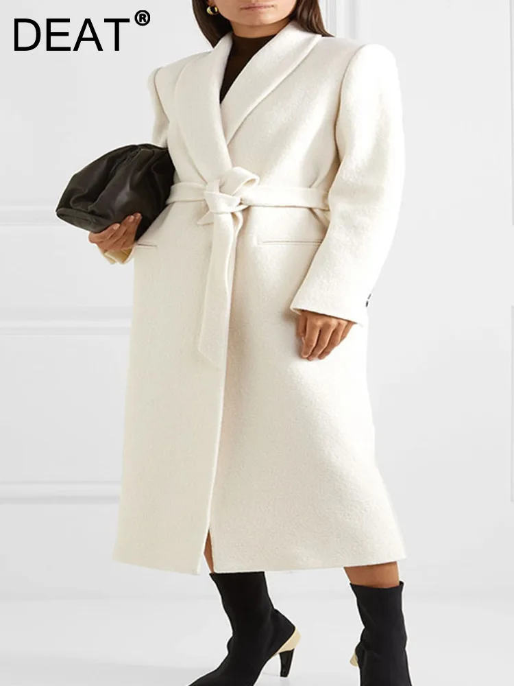 

DEAT 2023 Winter New Women's Single Button Solid Color Coat Long Sleeve Turn-down Collar Straight Slim Elegance Overcoat 13DA765