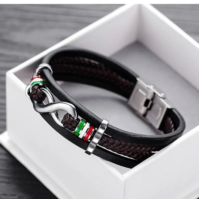 Bracelet en cuir tressé multicouche pour hommes adultes  tendance Cool  décontracté  boucle pliante