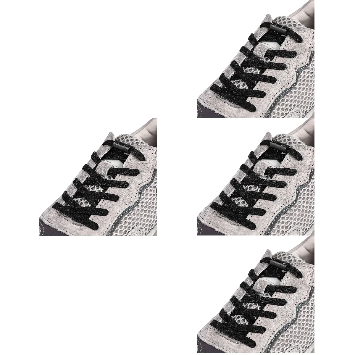 8 Pairs  of Elastic No Tie Shoe Laces with Shoe Buckles for Adults Kids Elderly (Black)