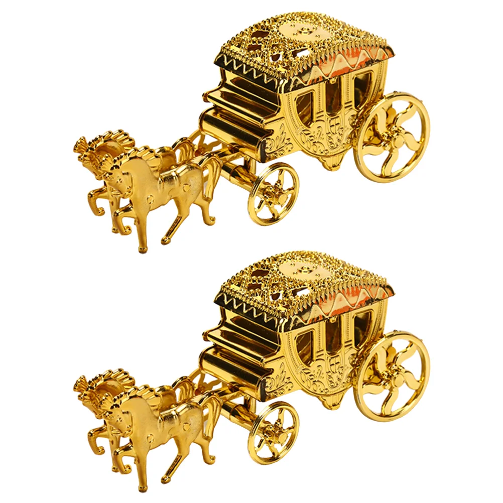 

2 Pcs Creative Candy Carrier Box Wedding Ornament Decor Exquisite Golden Cart Adornment Design Gift Party