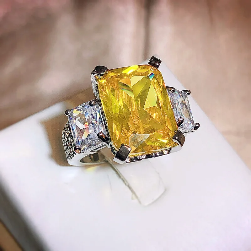 

2022 NEW Fashion Princess Topaz Rectangular Diamond Opening Adjustable Couple Ring For Women Engagement Bridal Gift Jewelry