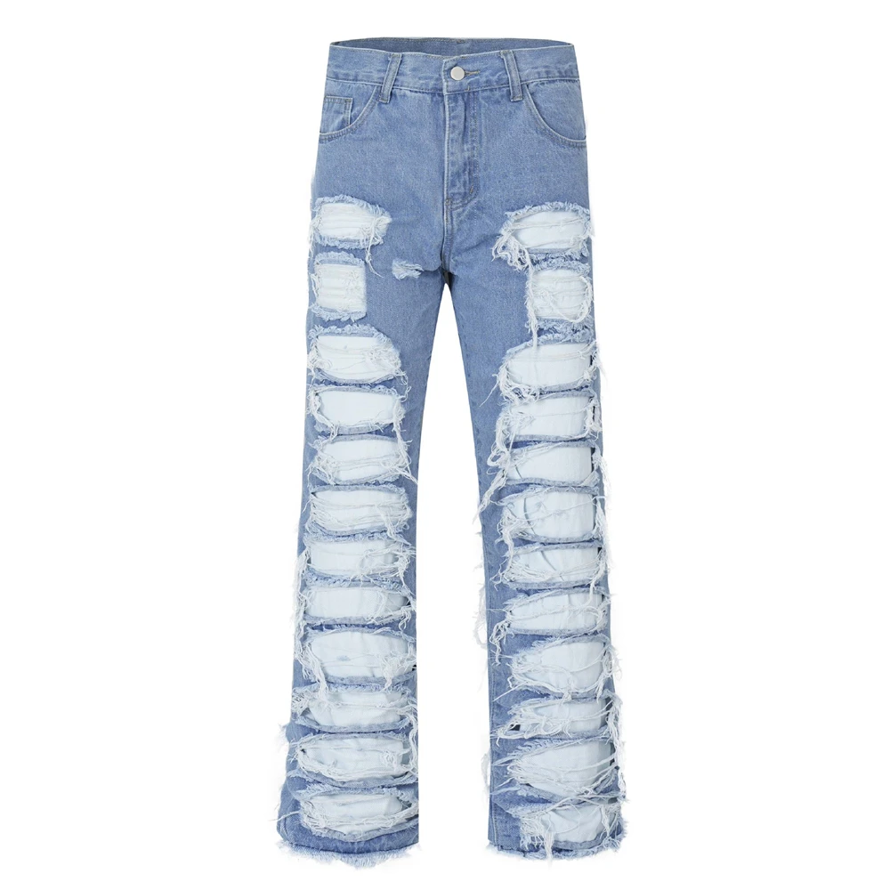 2023 Vintage Denim Pants Men Streetwear Retro Ripped Hole Denim Pant Jeans HipHip Casual Joggers Trousers Jeans
