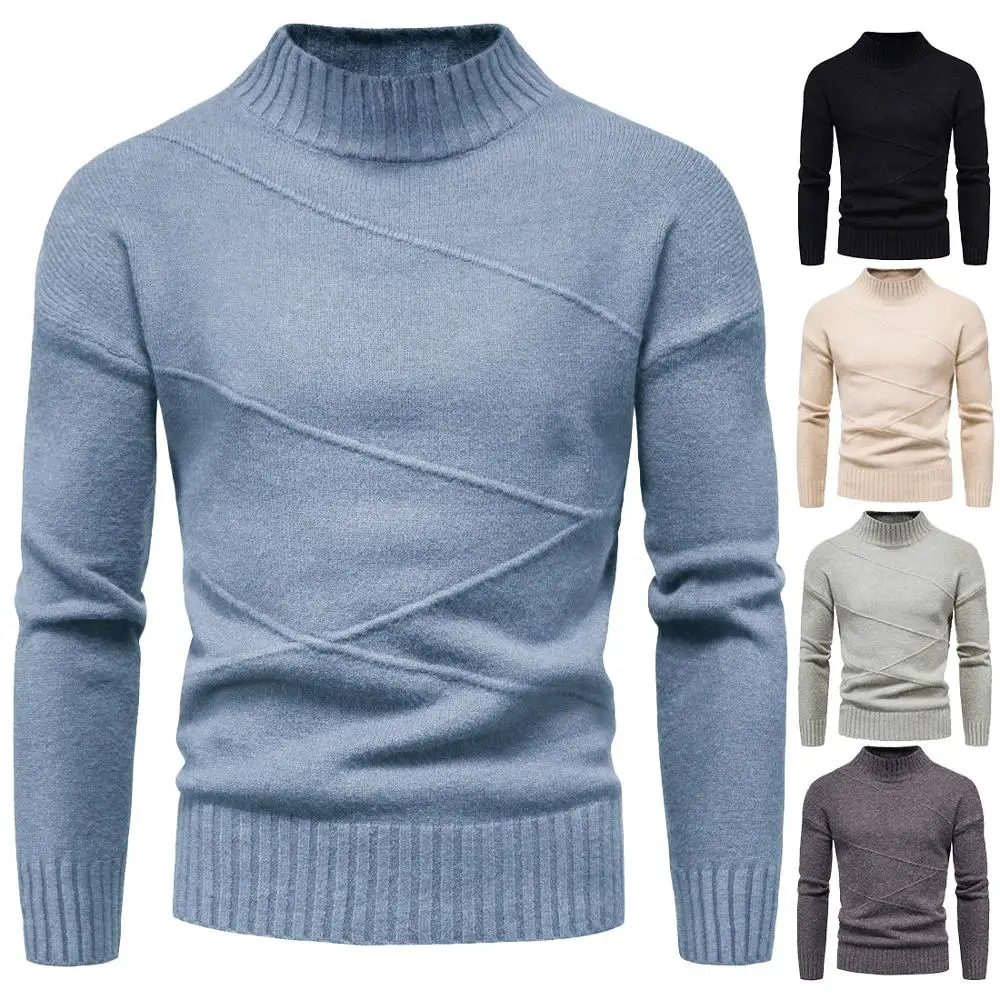 

Autumn Winter Men'S Sweater Men's half Turtleneck Solid Color Casual Sweater Men's Slim Fit Brand Knitted Pullovers