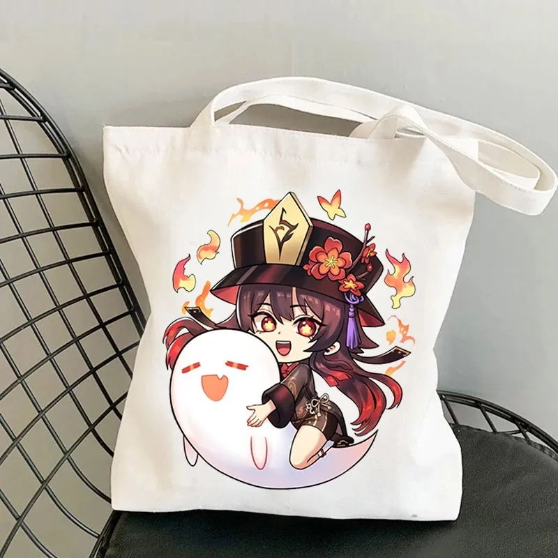 

2022 г., Genshin Impact Game, охватывающая Брезентовая сумка Hu Tao Albedo Xiao Anime Harajuku, графическая сумка через плечо, сумка для покупок, милая сумка-тоут