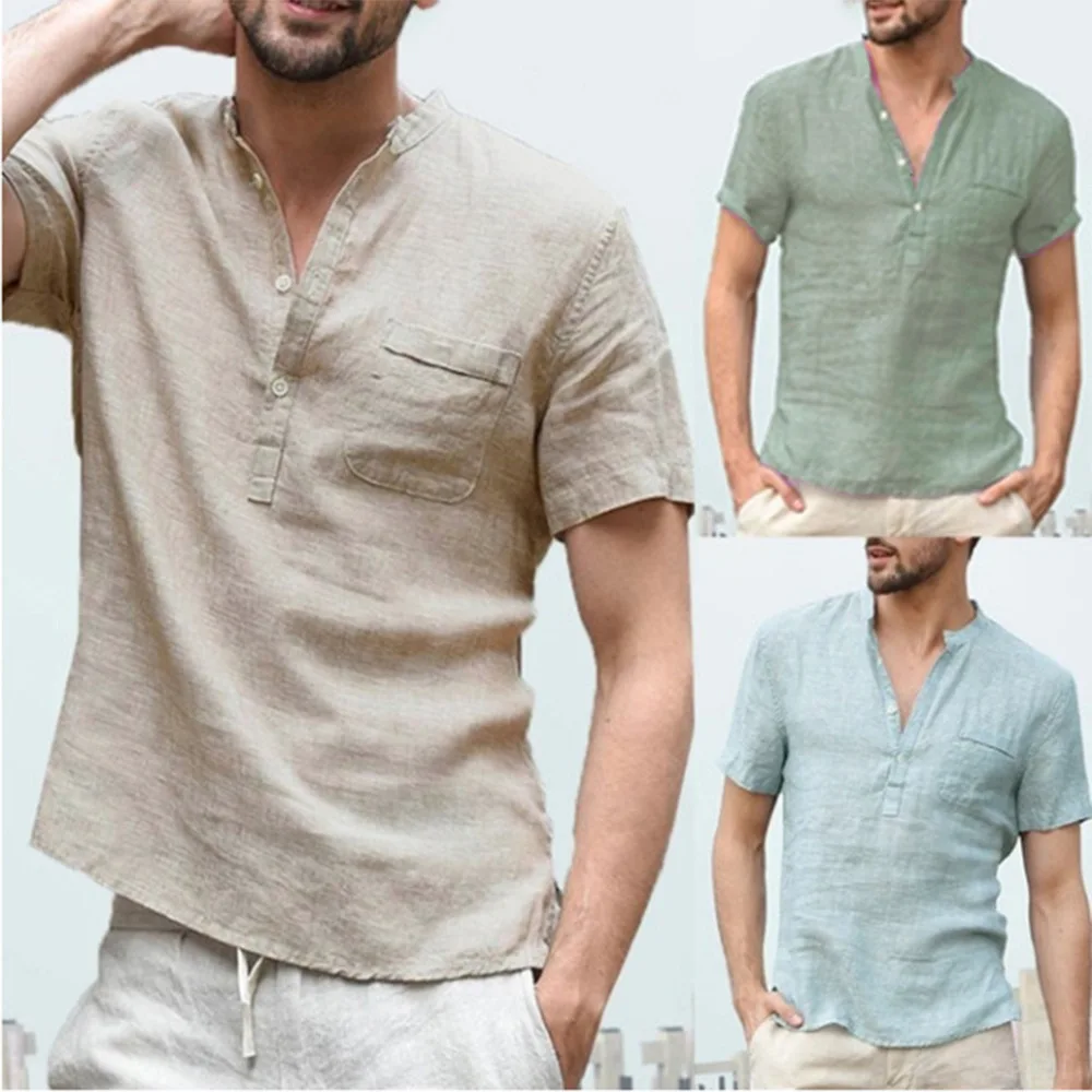 Summer New Men's Short-Sleeved T-shirt Cotton and Linen Led Casual Men's T-shirt Shirt Male Breathable S-3X