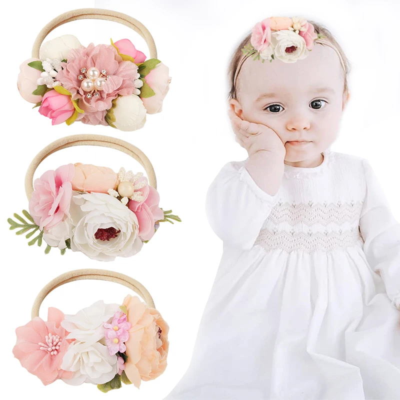 

3pcs/set Baby Toddler Flower Headband Bowknot Nylon Hair Band for Newborn Infant Handmade Headband Baby Hair Accessories Gift