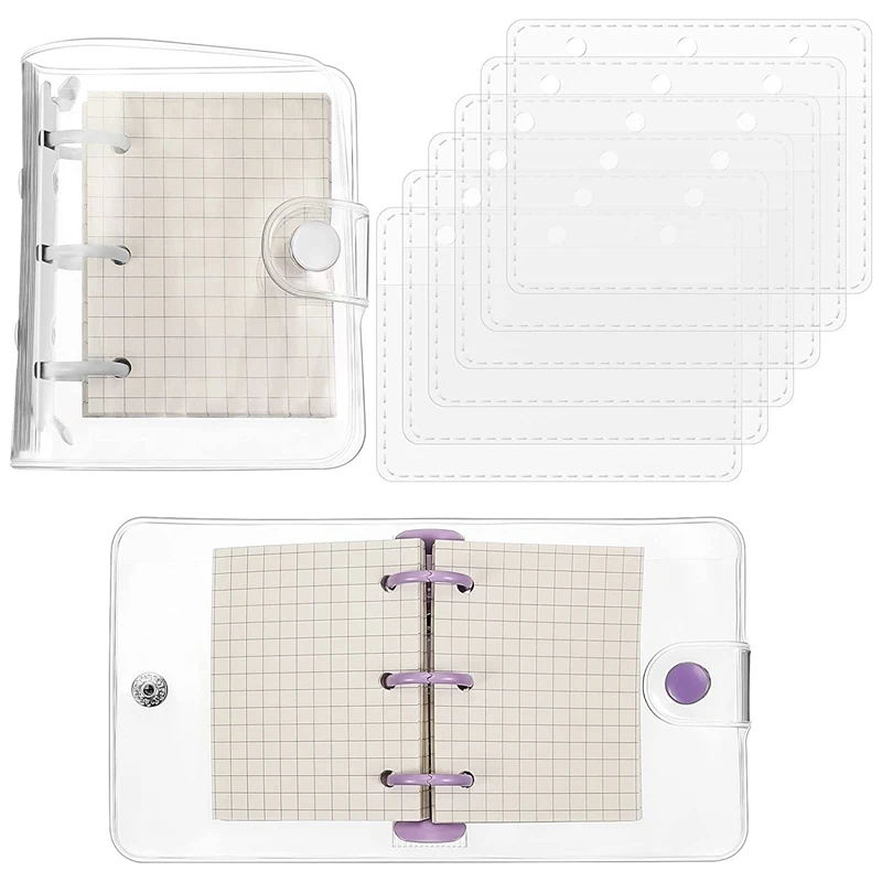 

2 Pcs Transparent 3 Ring Binder Cover PVC Clear Notebook Loose Leaf Mini Binder With 80 Inner Papers And Refillable Bags