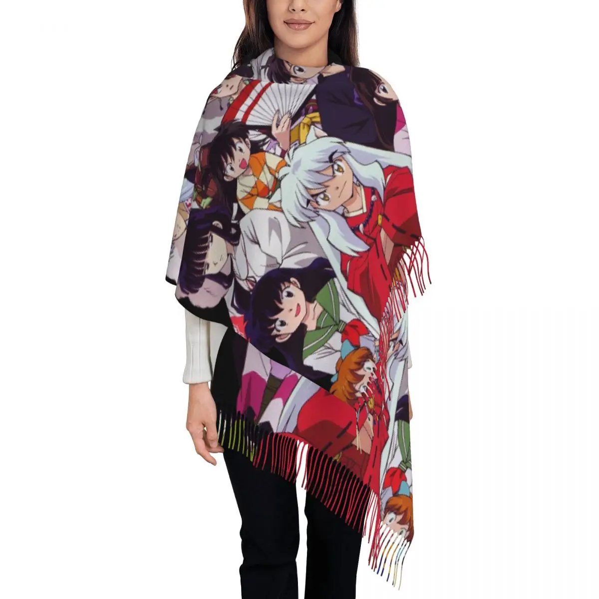 Женский шарф с кисточками Inuyasha Манга Аниме большая зимняя Осенняя шаль хигураси