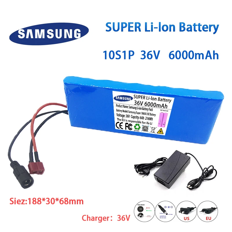 

Аккумулятор 36 В 10S1P 3.5Ah 42V 6000mah 18650 комплект литий-ионный батарей, подходит для электрического велосипеда, электрического скутера BMS + зарядное...