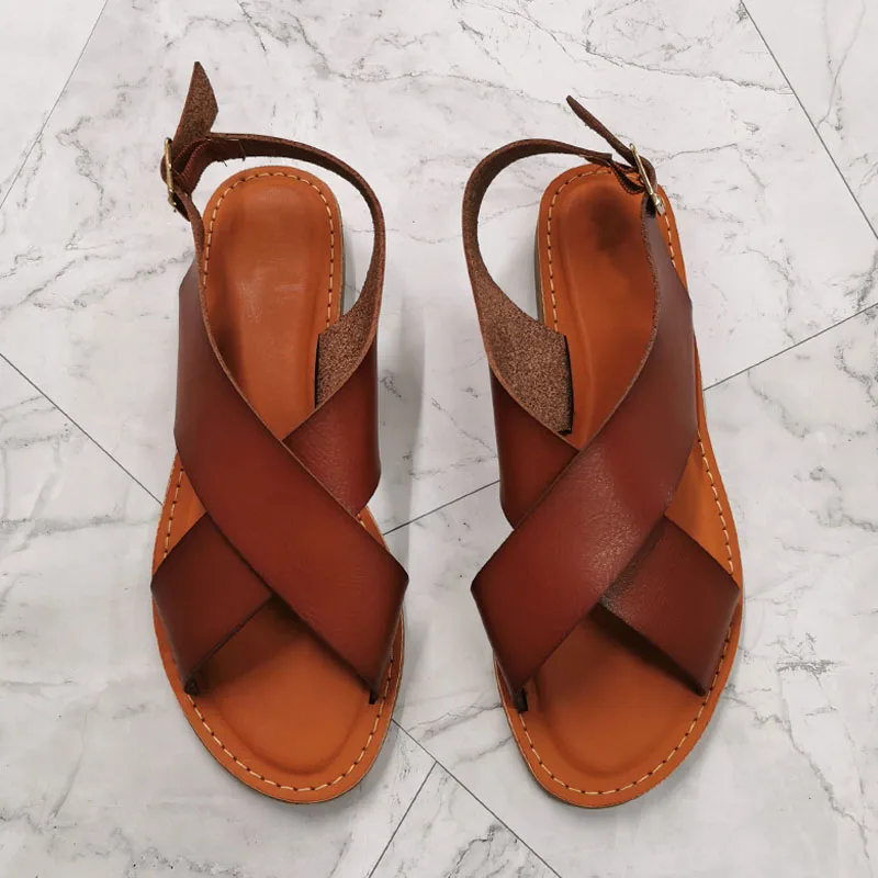 

2022 New Summer Shoes Women Sandals Flat Beach Shoes Woman Plus Size Gladiator Solid Sandal Comfort Leather Sandals Shoes