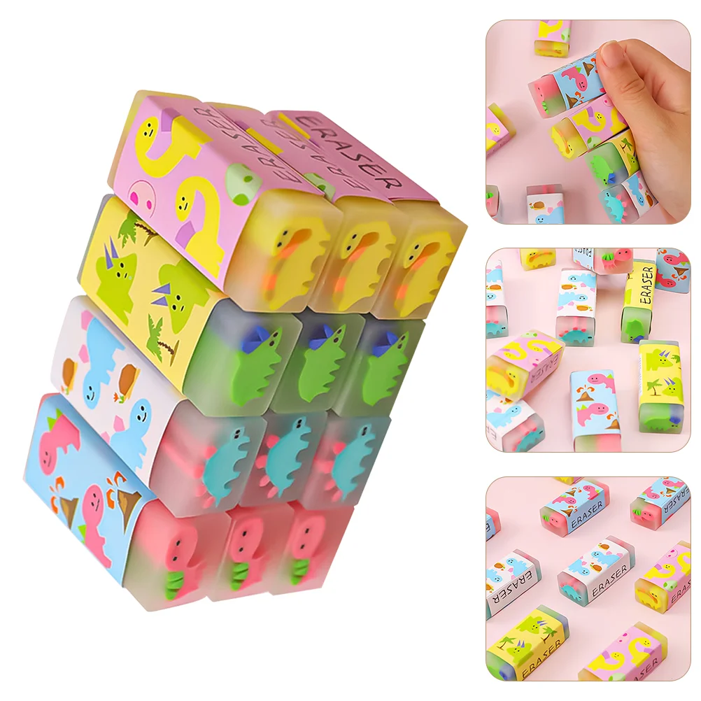 

12 Pcs Dinosaur Eraser Portable Erasers Students Mini Animal Stationery Children Prize Gifts Pvc Animal Toys For Kids