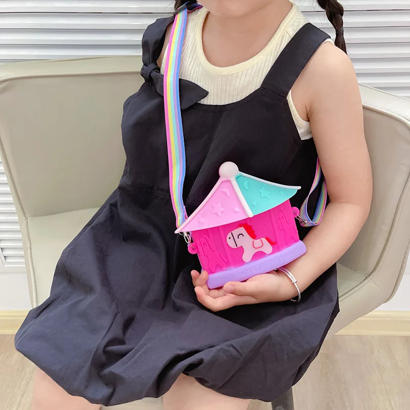 

Lovely Children's Silica Gel Messenger Bag Cute Cartoon Carousel Baby Girls Shoulder Bags Princess Accessories Purse Handbags