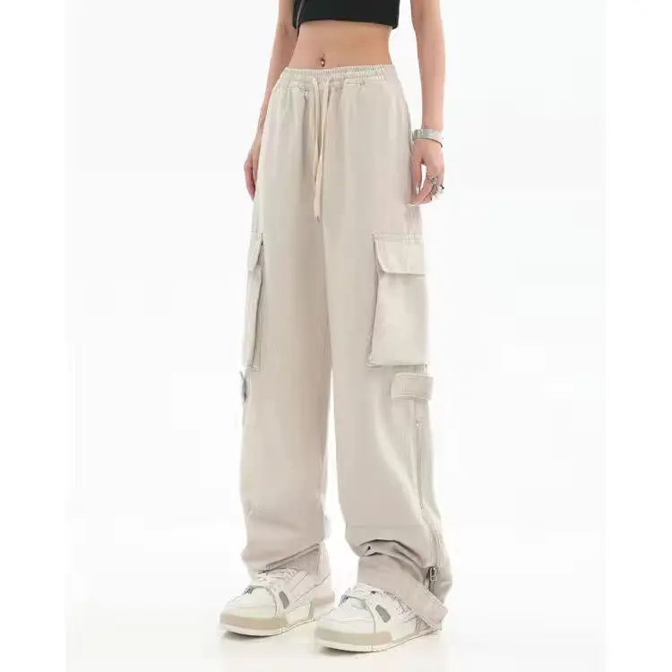 

New Oversized Pocket Cargo Pants Girls Retro Couples Straight Casual Pants Streetwear Wide Leg Pants Apricot Cargo Pants emo y2k