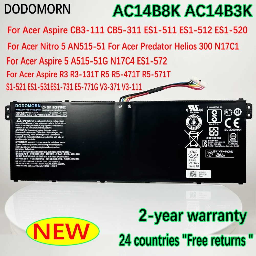 

DODOMOR AC14B8K AC14B3K Аккумулятор для ноутбука Acer E3-111 E3-112 CB3-111 CB5-311 ES1-511 ES1-512 E5-771G V3-111 48Wh