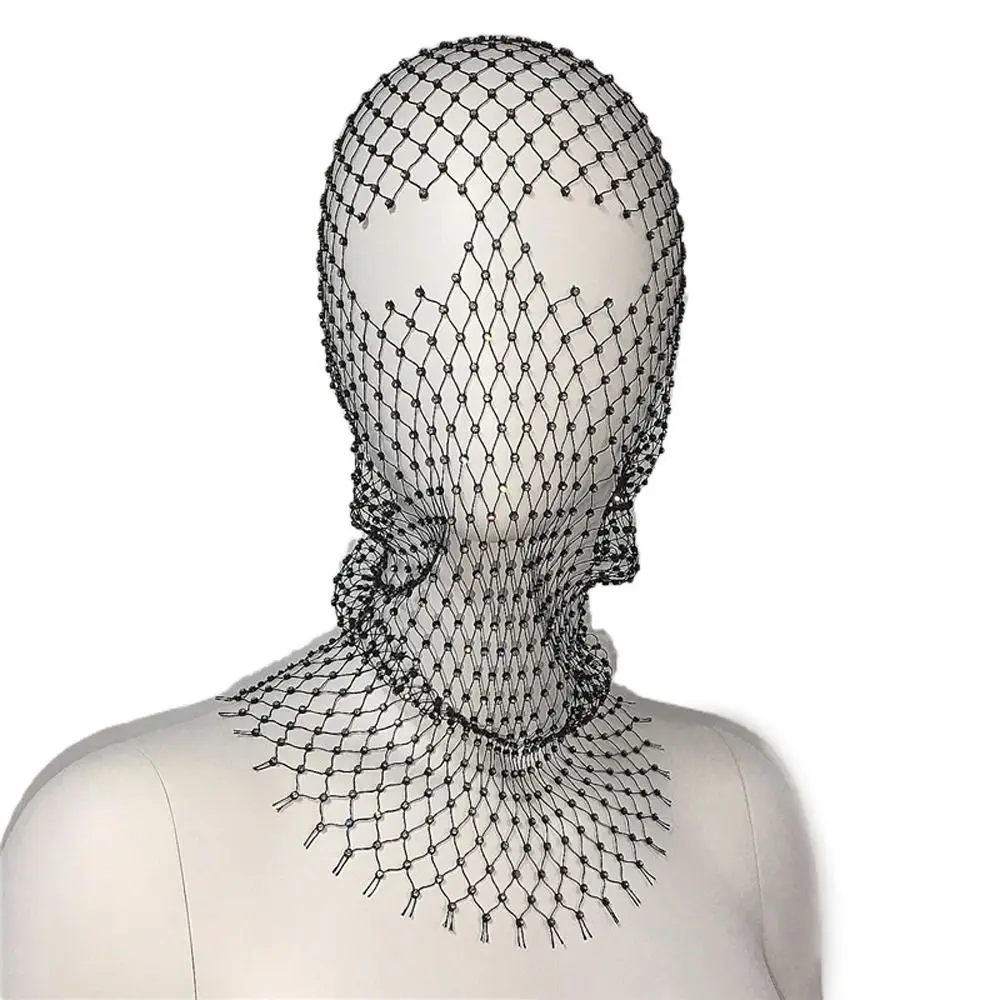 

Women Elastic Rhinestone Mesh Veil Shining Fishnet Headhood Party Head Mask Diamond Headwrap Headpiece Cover Headscarf Veil
