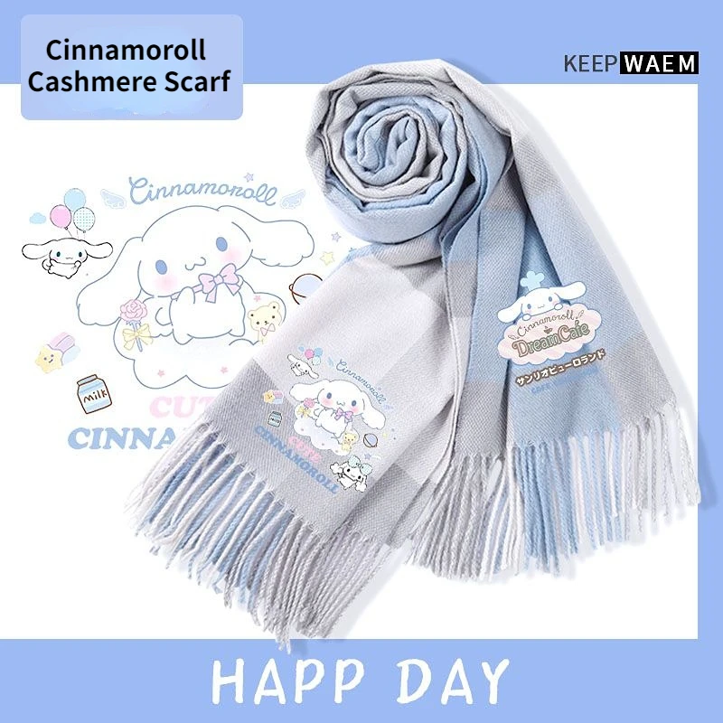 

Sanrio Lovely Cinnamoroll Cashmere Plaid Scarf Girls with A Sense of Senior Birthday Gift Warm Can Be Customized Pattern