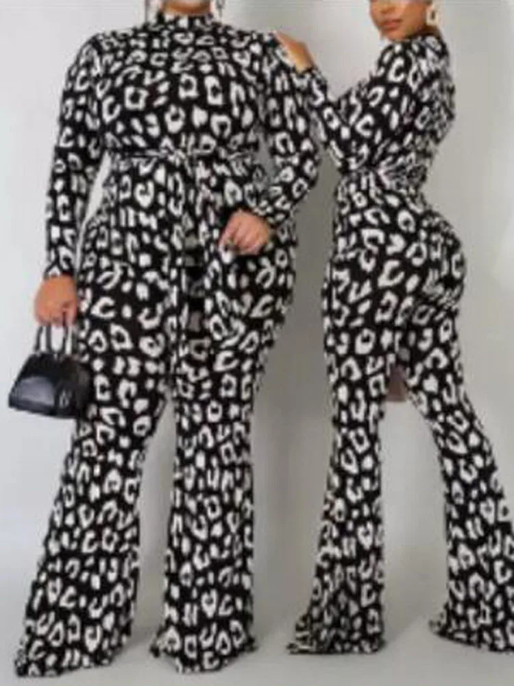 

Сексуальные бархатные комбинезоны с принтом гепарда, облегающие широкие брюки с ремнем, повседневные Комбинезоны для женщин 2020, осенняя од...