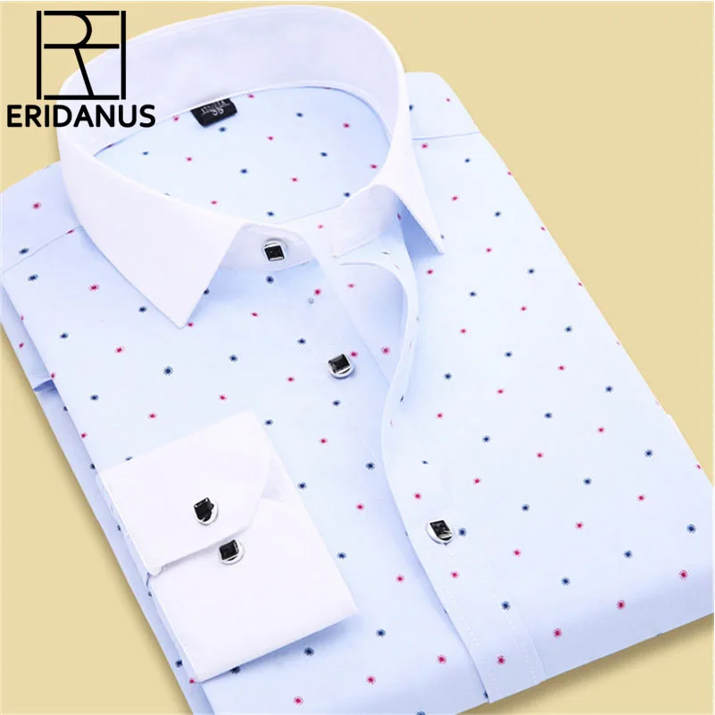 2017 Spring Arrival Men Floral Shirts Fashion Long Sleeve Individuality Business Casual Korean Man Dot Printed Dress Shirts