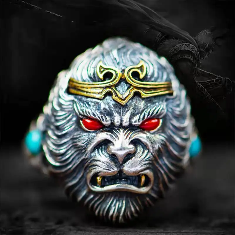 

Кольцо Guochao ручной работы для мужчин и женщин, Открытое кольцо на указательный палец, кольцо Qi Tian Dasheng, мужское Ретро властное ювелирное изде...