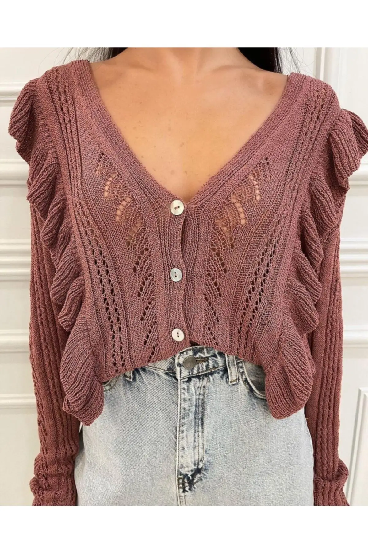 

Women's Cardigan Openwork Frilly Soft Buttoned Casual Knitted Quality Fashion Cardigan Sweaters Loose Sweater Jumper