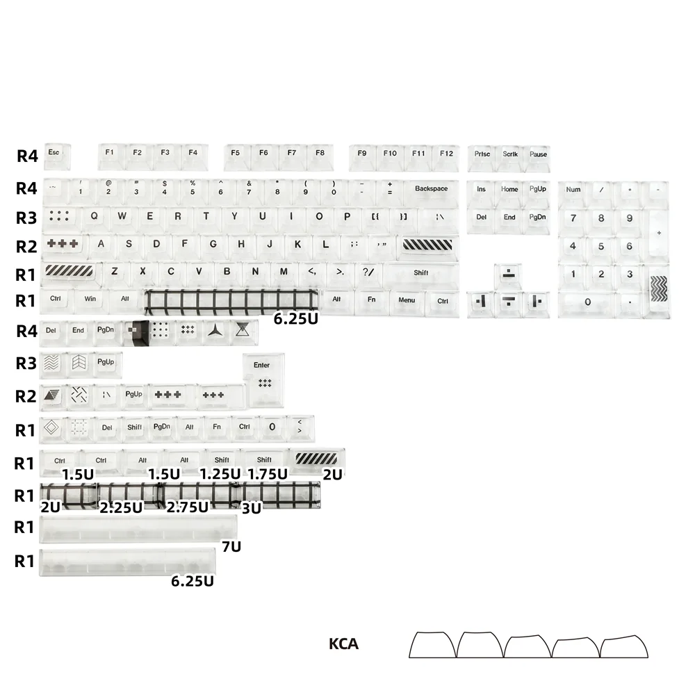 

PC Material Transparent Keycap KCA Profil DYE Sublimation Volle Ball Kappe Für Mechanische tastatur 61 64 68 75 84 87 96 104 108