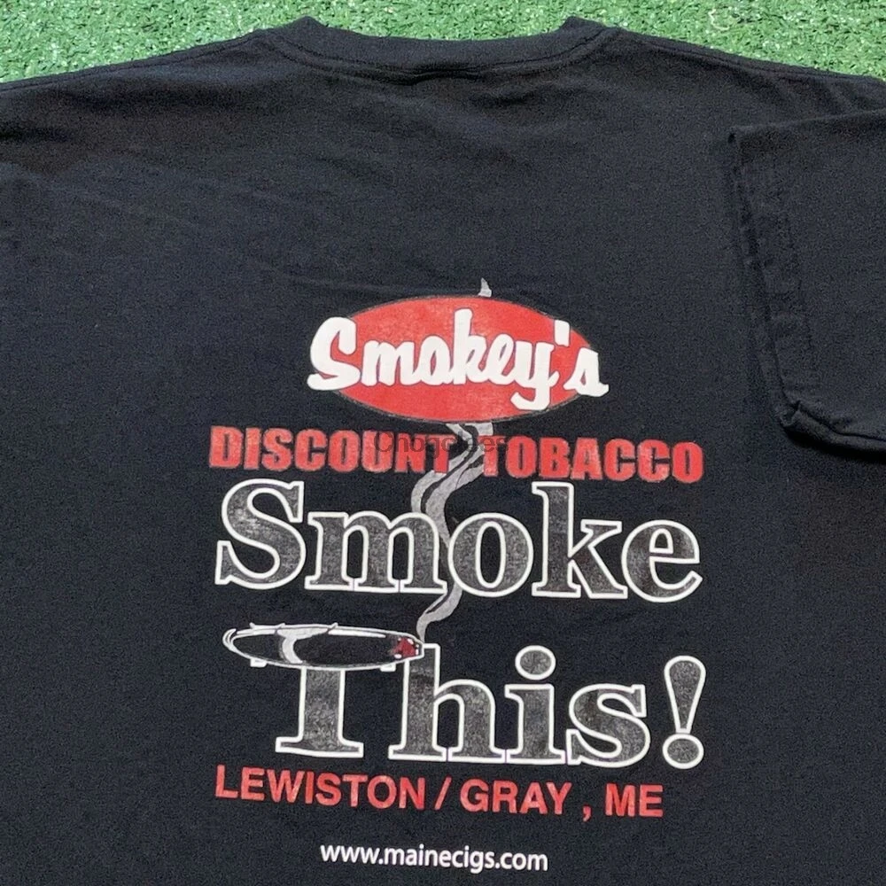 Мужская футболка Smokey's Smoke Shop средний черный серый Мейн табак США |