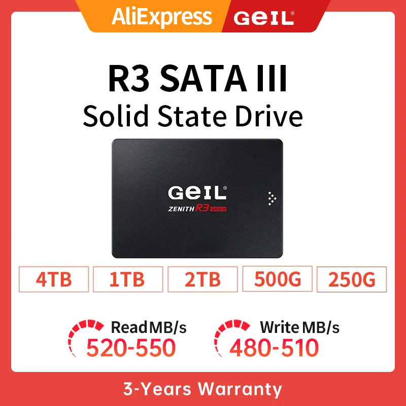 GeIL SSD A3 R3 2 5-дюймовый внутренний твердотельный накопитель SATA III 256 ГБ 500 512 1 ТБ 4