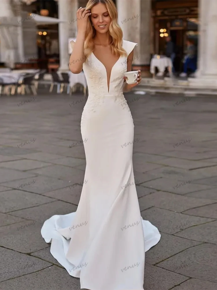 Элегантные свадебные платья сексуальные с глубоким v-образным вырезом и открытой