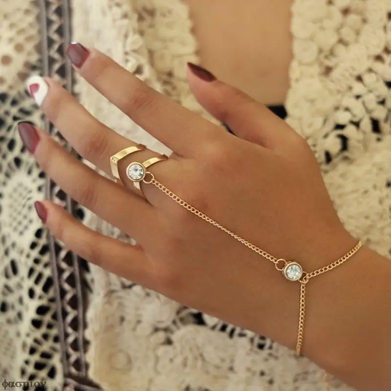 

Women Fashion Heart Finger Ring Bracelet Fashion Personality Match Simple Fashion Lady Love Gold Bracelet