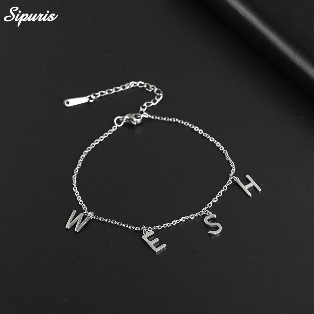 

Sipuris Custom Letter Bracelet Steel Color Stainless Steel Name Bracelet Personalized Jewelry Fashion Gift