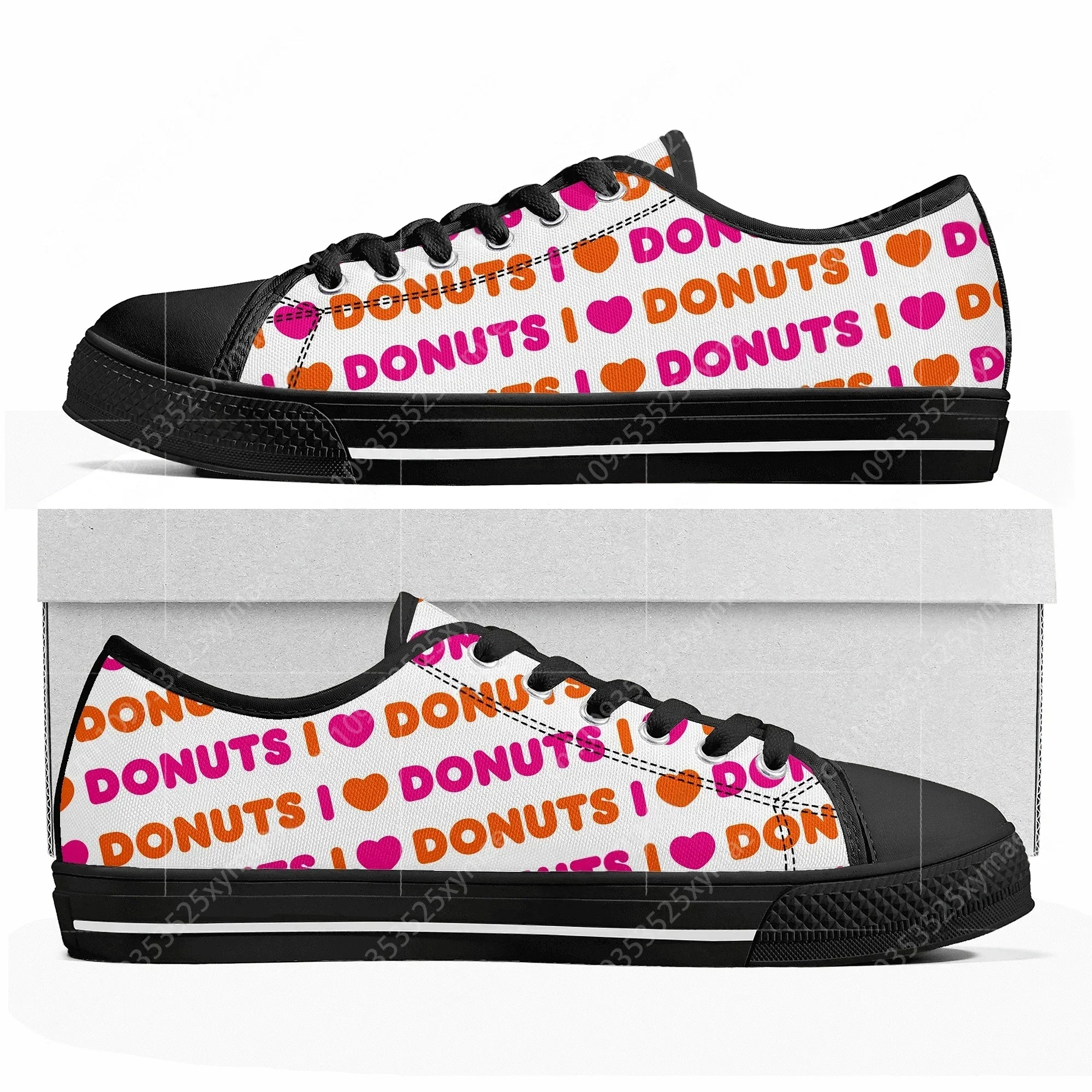 Фото Кроссовки Dunkin' Deez Nuts Drinks Low Top высокого качества для мужчин, женщин и подростков, обувь на заказ, повседневные кеды из канваса для пар №3