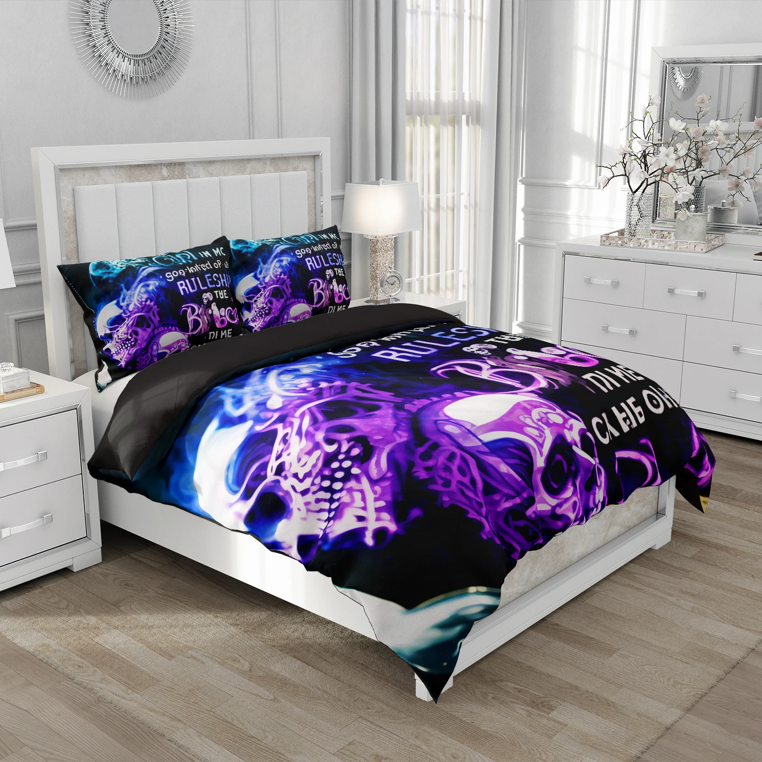 Skull Duvet Cover Set Twin Single Queen King Size Halloween Bedding set Teen Adult Kids Children Bed Linen Qulit Purple