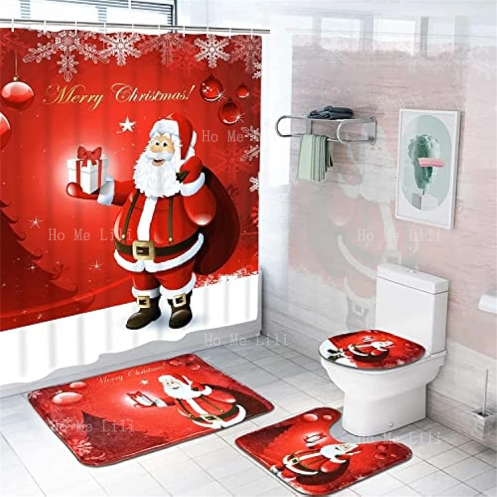 

Рождественская елка, шар, снежинка, украшение для ванной комнаты, набор душевой занавески, нескользящий ковер, коврик для сиденья унитаза, коврик для ванной