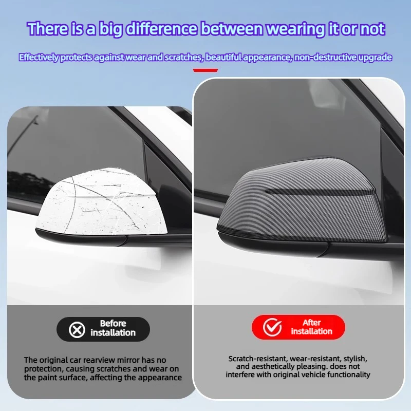 Фото Для Tesla Model Y Juniper/YL 2025-2027: Защитные накладки на зеркала заднего вида с эффектом карбона, устойчивые к царапинам №4