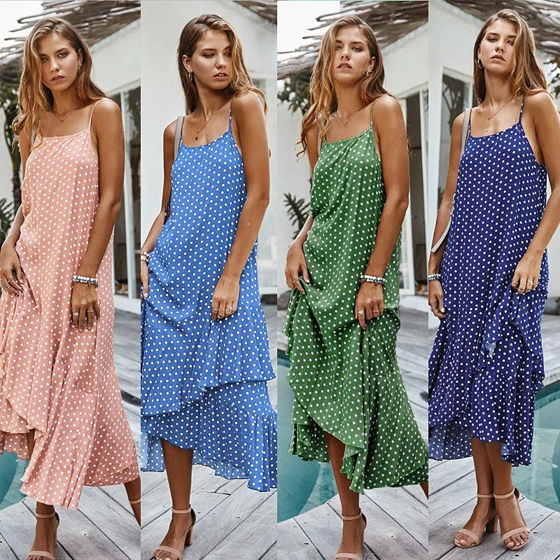 

2023 Women's Wear Fashion Clothing Spring Dress with Poka Dot Dress with Bohemian Lotus Leaf