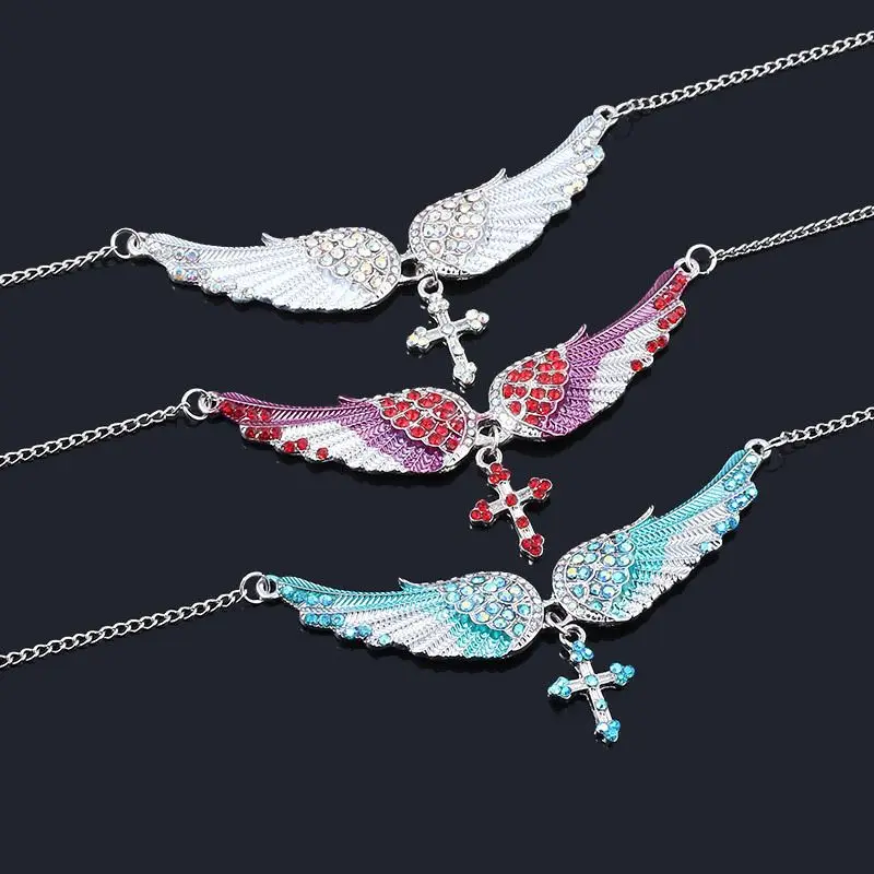 

Cross Angel Wings Necklace for Women Jewelry Women's Crystal Guardian Angel Wings Cross Choker Pendant Necklaces 18"+2"