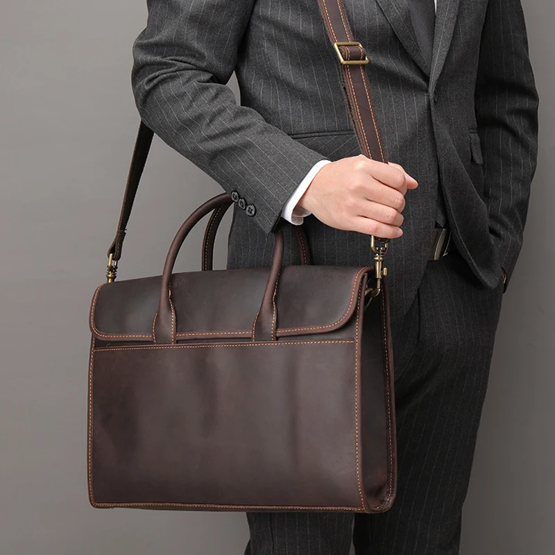 

Retro Laptop Briefcase Bag Genuine Leather Handbags Casual Pad Bag Daily Working Tote Bags Men Male bag for documents