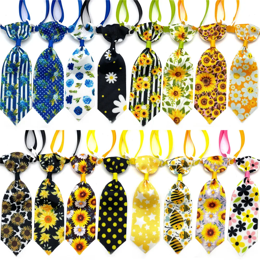 10pcs Spring Dog Bow Ties Small Dog Grooming Accessories Sunflowers Pattern Pet Supplies Dog Bowtie for Small Dog Supplies