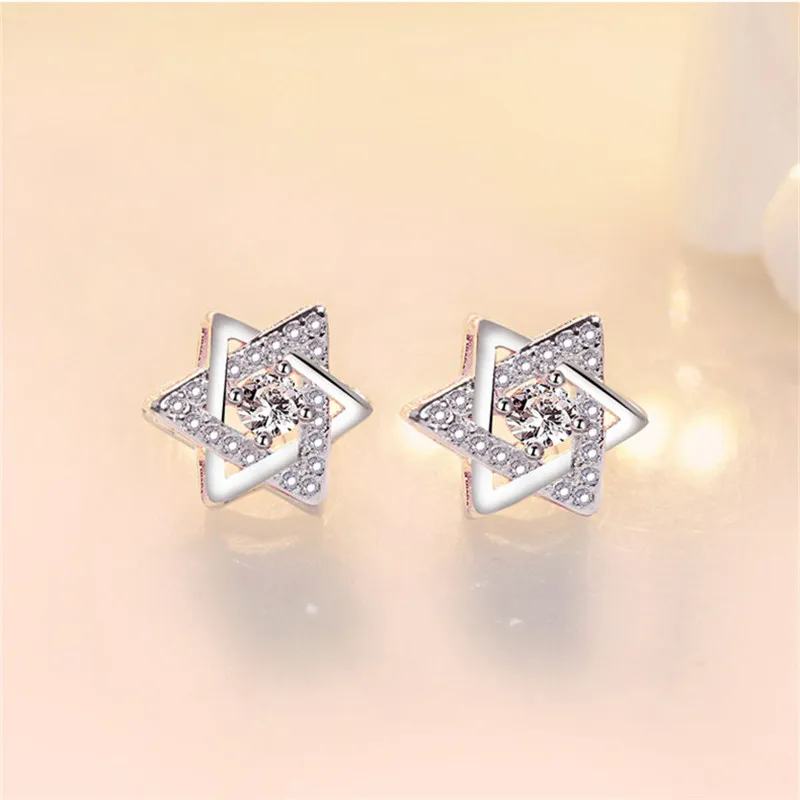 Женские креативные серьги-гвоздики с двойным перекрестным геометрическим треугольником, инкрустированные фианитом ААА, 1 пара, E2215