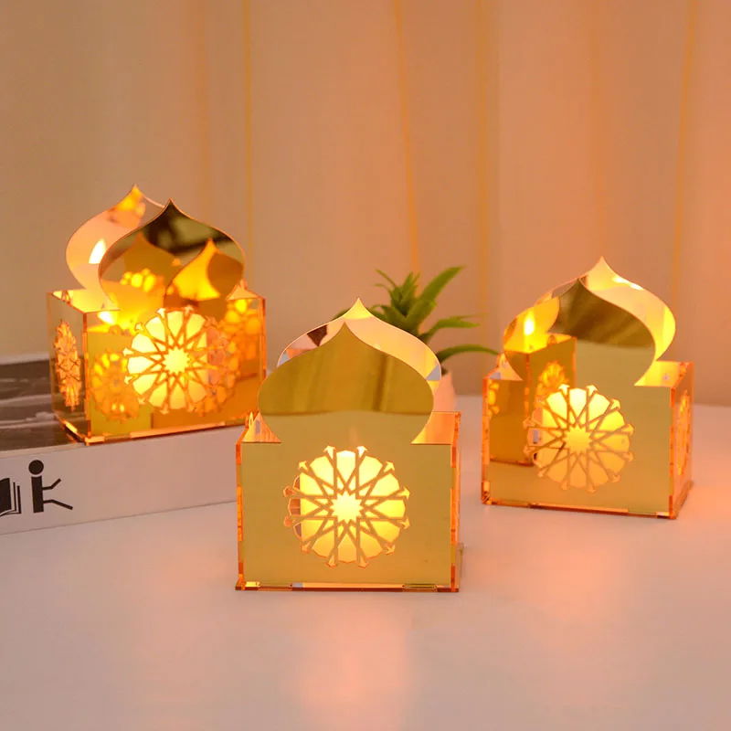 

Eid Mubarak Acrylic Hollow Mirror Box Ornaments Crafts Ramadan Kareem Table Decoration Islam Muslim Festive Party Decor Supplies