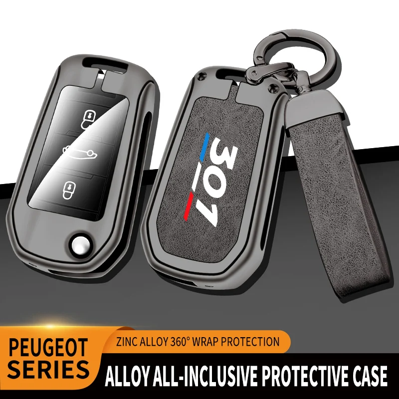 

Auto TPU Zinc Alloy Key Case Bag For Peugeot 301 Logo Car Key Chain Car Metal Key Shell Car Interior Decoration Accessories