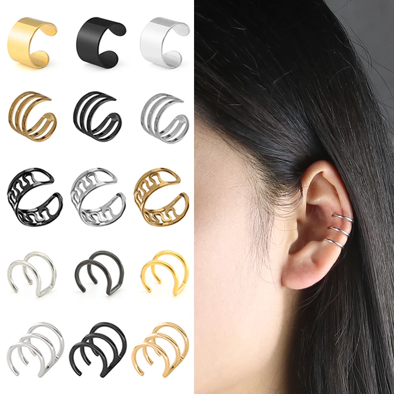 Earrings Clips On Ears Fake Piercing Unusual Earrings For Teens Stainless Steel Male Earrings On Cartilage Earcuff For Women
