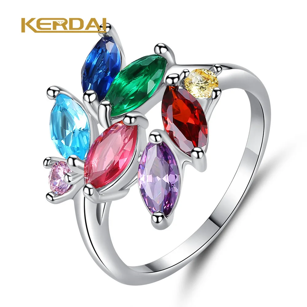 

Fashion Deep Green Blue Horse's Eye Zircon Female Rings for Women Classic Wedding Ring Jewelry