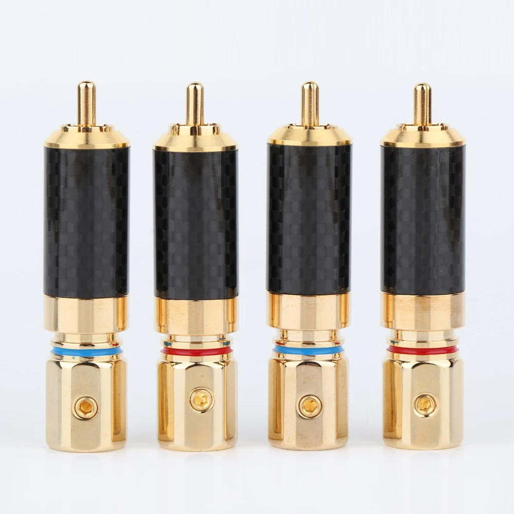 

R1701 OEM высококачественный позолоченный штекер RCA из углеродного волокна, винтовой фиксирующий аудиокабель, соединитель