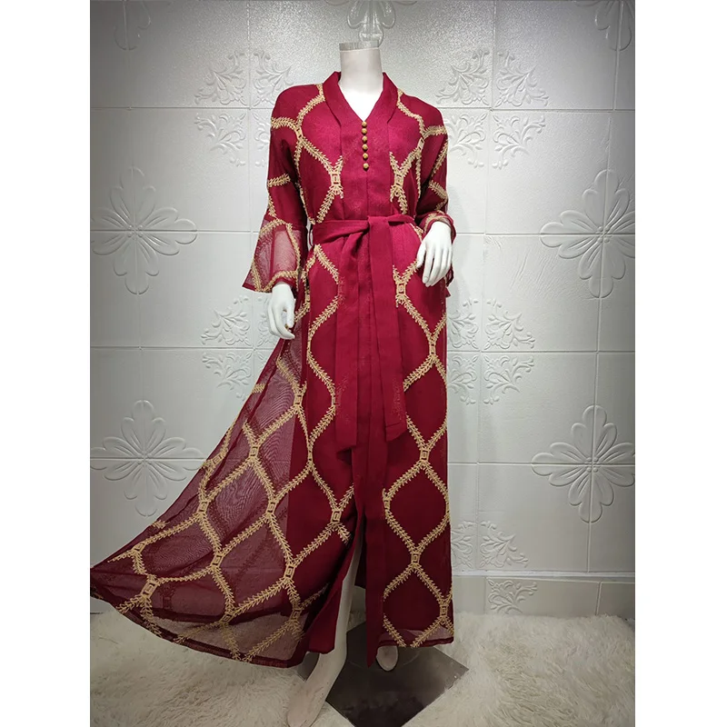 Robe Femme Musulmane Middle Eastern Muslim Women Dress Embroidery Abaya Dubai Muslim Elegant Gauze Dress Abayas For Women
